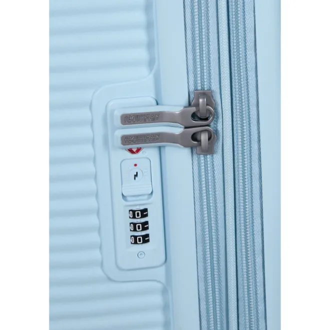 Sale American Tourister Soundbox Spinner 77/28 TSA Expandable pastel blue