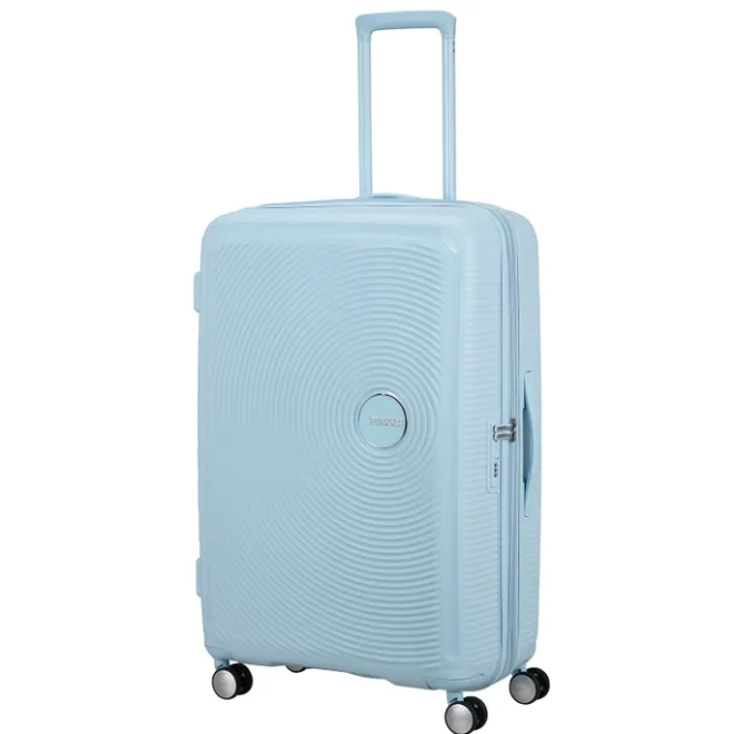 Sale American Tourister Soundbox Spinner 77/28 TSA Expandable pastel blue