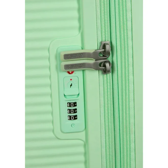 Clearance American Tourister Soundbox Spinner 67/24 TSA Expandable pastel green