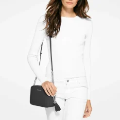 Sale Michael Kors Jet Set Md Camerabag Gold Chain Crossbody black