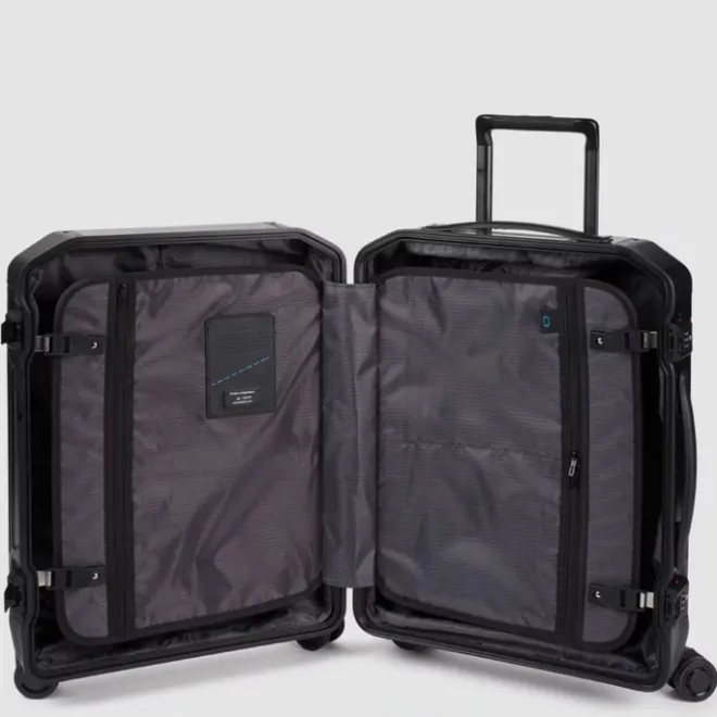 Clearance Piquadro Alu Slim 4 Wheel Cabin Trolley black