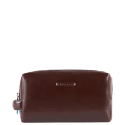 New Piquadro Black Square Beauty bag 2 zippers brown