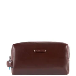 New Piquadro Black Square Beauty bag 2 zippers brown