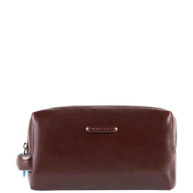 New Piquadro Black Square Beauty bag 2 zippers brown