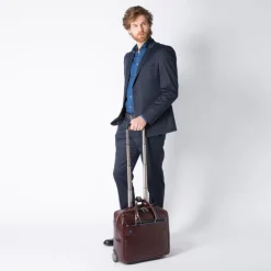 Clearance Piquadro Black Square Briefcase with wheels brown