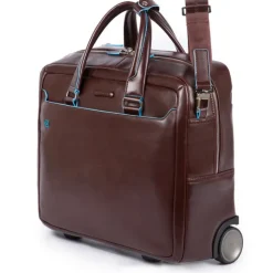 Clearance Piquadro Black Square Briefcase with wheels brown