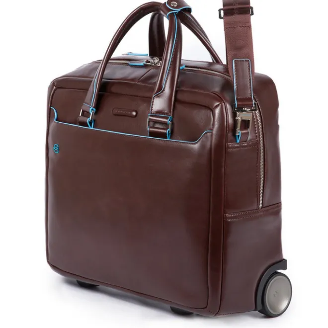 Clearance Piquadro Black Square Briefcase with wheels brown