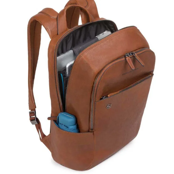 Best Piquadro Black Square Computer Backpack with iPad Compartment tobacco