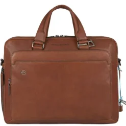 Discount Piquadro Black Square Portfolio Computer Briefcase with iPad Compartment tobacco