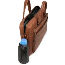 Discount Piquadro Black Square Portfolio Computer Briefcase with iPad Compartment tobacco