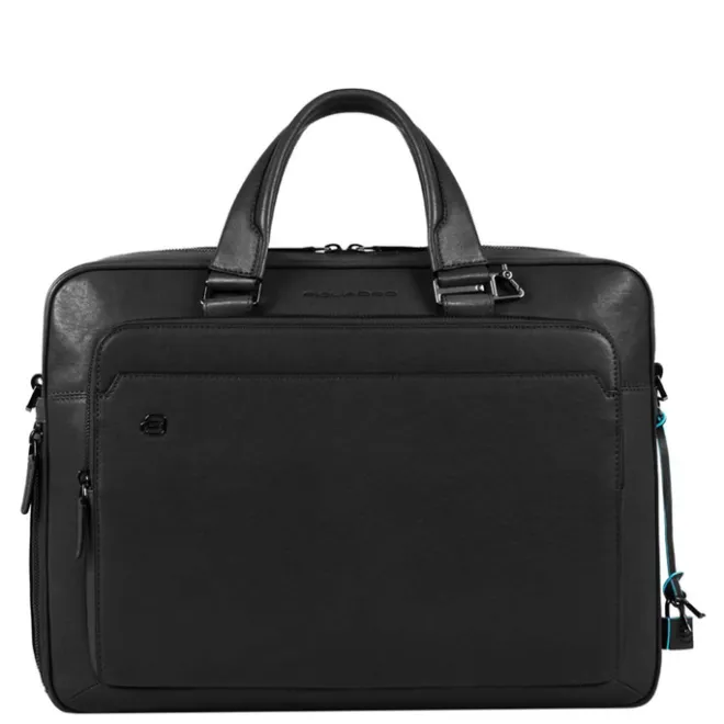 Best Piquadro Black Square Portfolio Computer Briefcase with iPad Compartment black