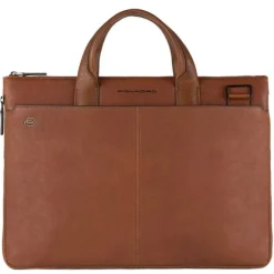 New Piquadro Black Square Small Expandable Computer Bag 15.6" tobacco