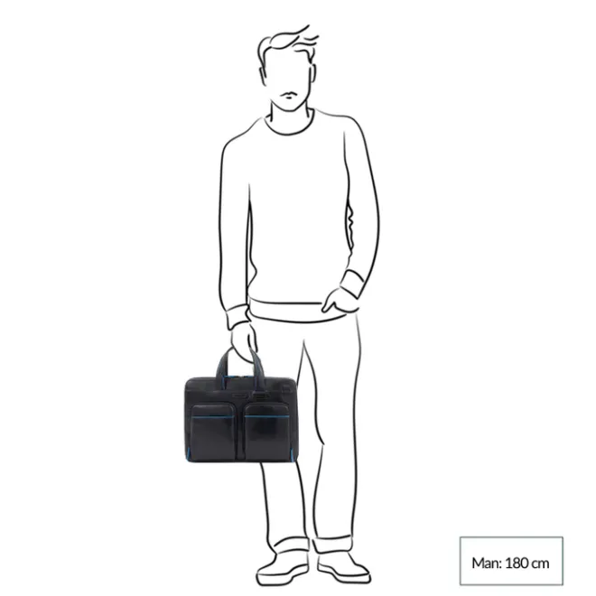 Best Piquadro Blue Square Computer Portfolio Briefcase 14'' black