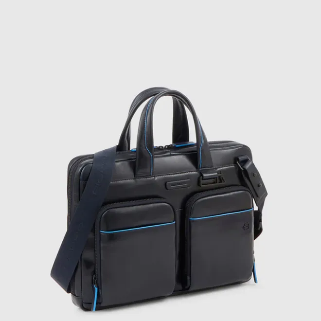 Best Piquadro Blue Square Computer Portfolio Briefcase 14'' black