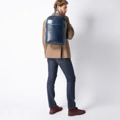 Hot Piquadro Blue Square Computer Backpack with iPad Compartment dark brown