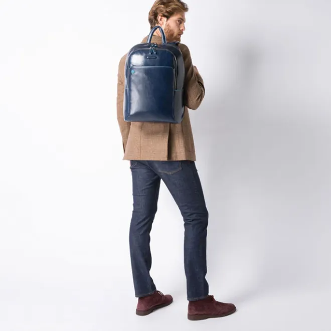 Hot Piquadro Blue Square Computer Backpack with iPad Compartment dark brown