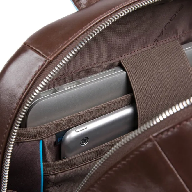 Hot Piquadro Blue Square Computer Backpack with iPad Compartment dark brown