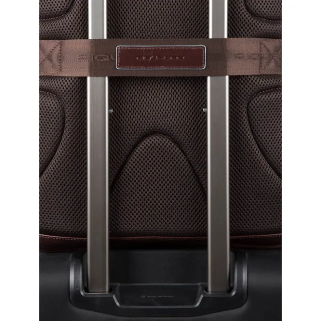 Hot Piquadro Blue Square Computer Backpack with iPad Compartment dark brown