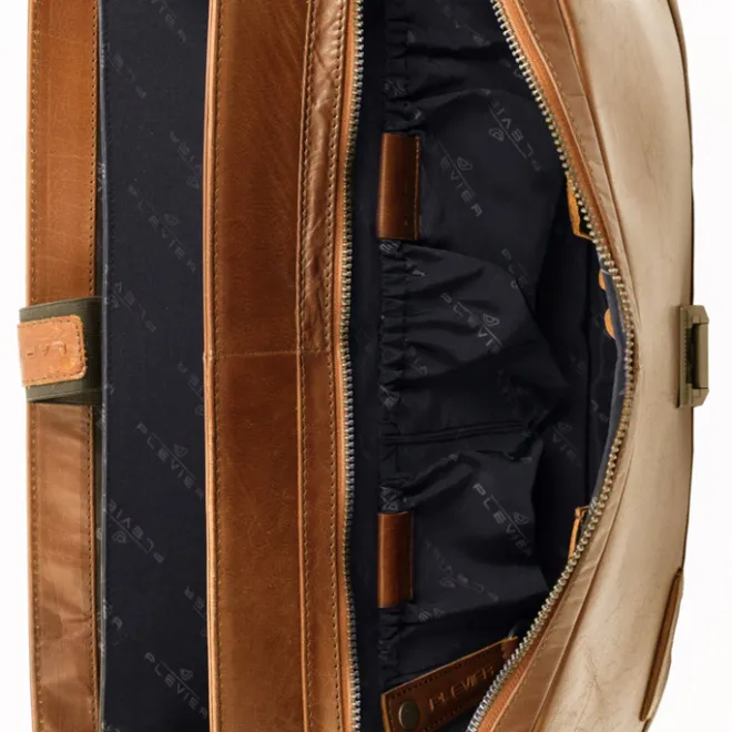 Outlet Plevier Quartz Volnerf 3-vaks Laptoptas 15.6" cognac