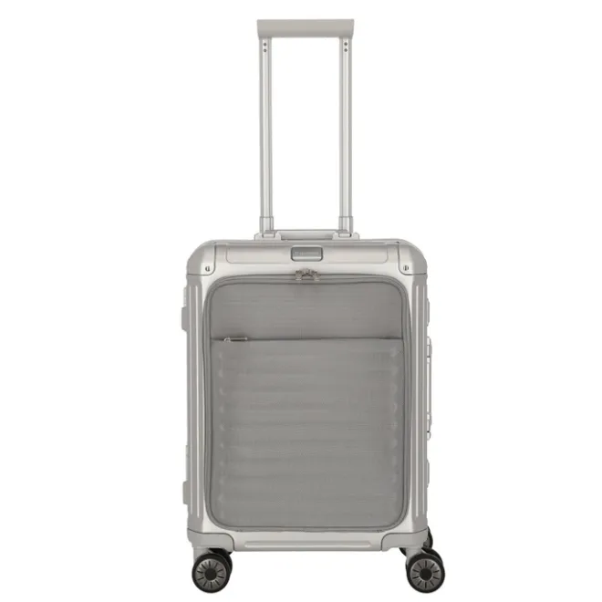 Outlet Travelite Next 2.0 Aluminium 4 Wiel Trolley S with Frontpocket silver