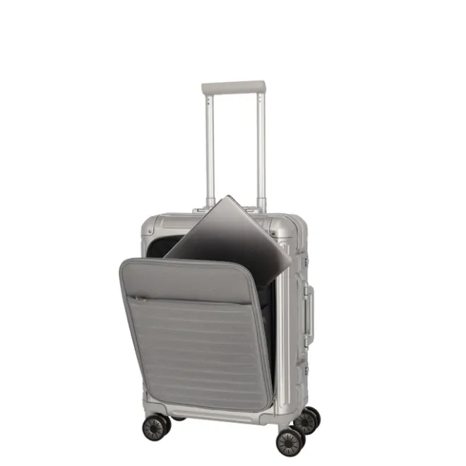 Outlet Travelite Next 2.0 Aluminium 4 Wiel Trolley S with Frontpocket silver